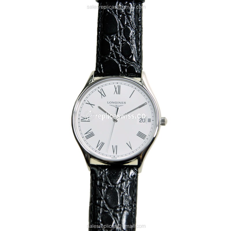 Longines Lyre Replica - Quartz - Steel Case - White Dial - Leather Black Strap