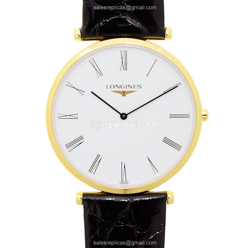 Longines LA GRANDE Replica - Quartz - PVD Gold Case, White Dial - Black Alligator Strap