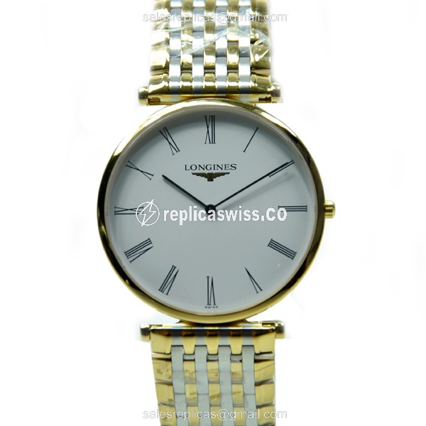 Longines LA GRANDE Replica - Quartz - Gold PVD Case - White Dial - Silver Strap - Luxury Replica LA GRANDE Watch