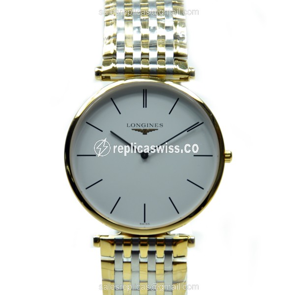 Longines LA GRANDE Replica - Automatic PVD Gold - White Dial | Silver Clasp on Steel Strap - Luxury Replica LA GRANDE Watch