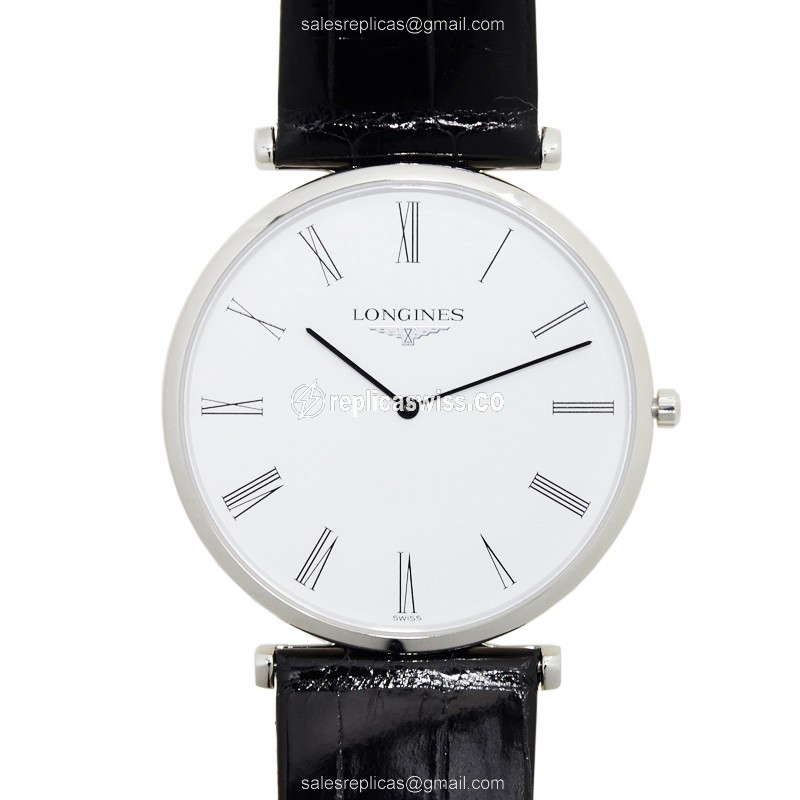 Longines LA GRANDE Quartz - Stainless Steel Case - White Dial - Leather Black Strap - Sapphire Crystal - Luxury Replica LA GRANDE Watch