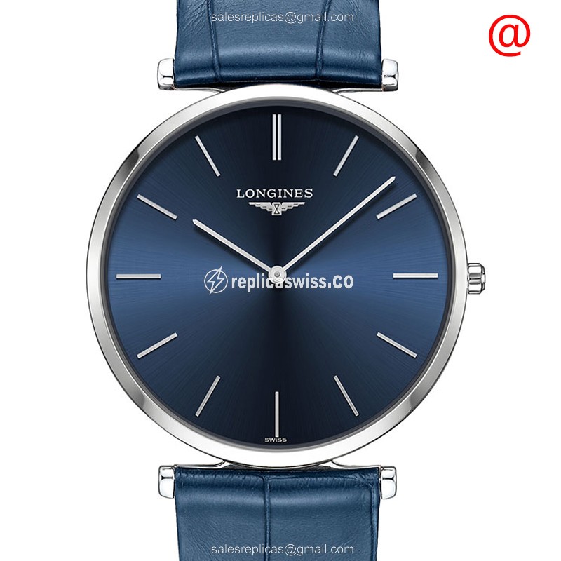Longines L4.766.4.95.2 Replica - Quartz - Steel Case, Blue Dial - Leather Strap
