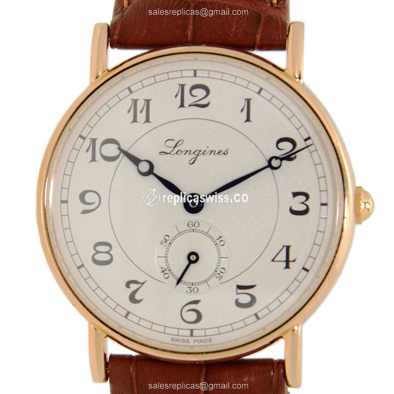 Longines Heritage Replica - Automatic - 18kt Rose Gold - White Dial, Brown Alligator Strap