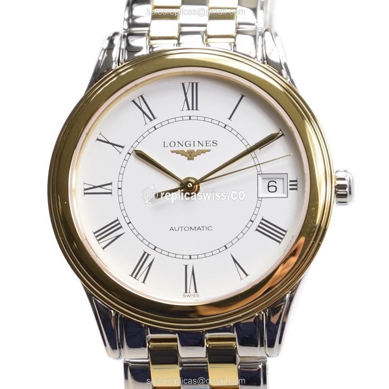 Longines Flagship Replica - Automatic - PVD Gold - White Dial - Silver Strap