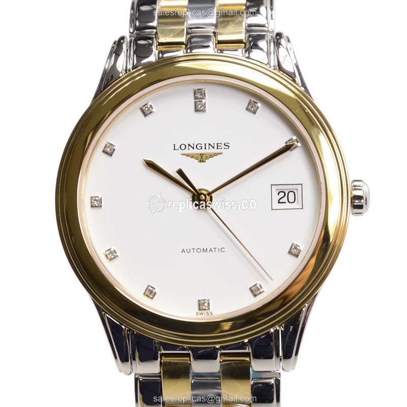 Longines L4.774.3.27.7 Replica - Automatic - Gold PVD - White Dial, Silver Clasp, Gold Strap
