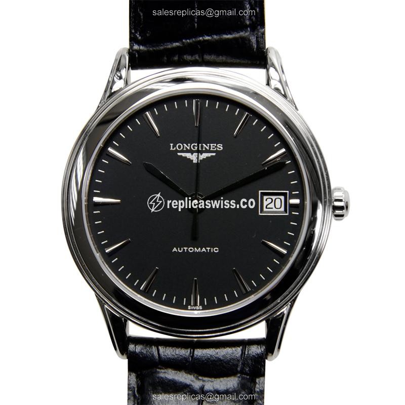 Longines L4.774.4.52.2 Flagship Replica - Automatic | Stainless Steel | Black Dial | Alligator Buckle - Luxury Replica FLAGSHIP Watch