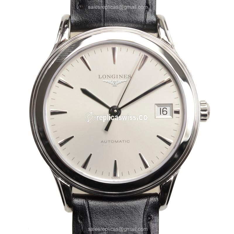 Longines Flagship L4.774.4.72.2 - Automatic Steel - Silver Dial on Black Alligator - Luxury Replica FLAGSHIP Watch