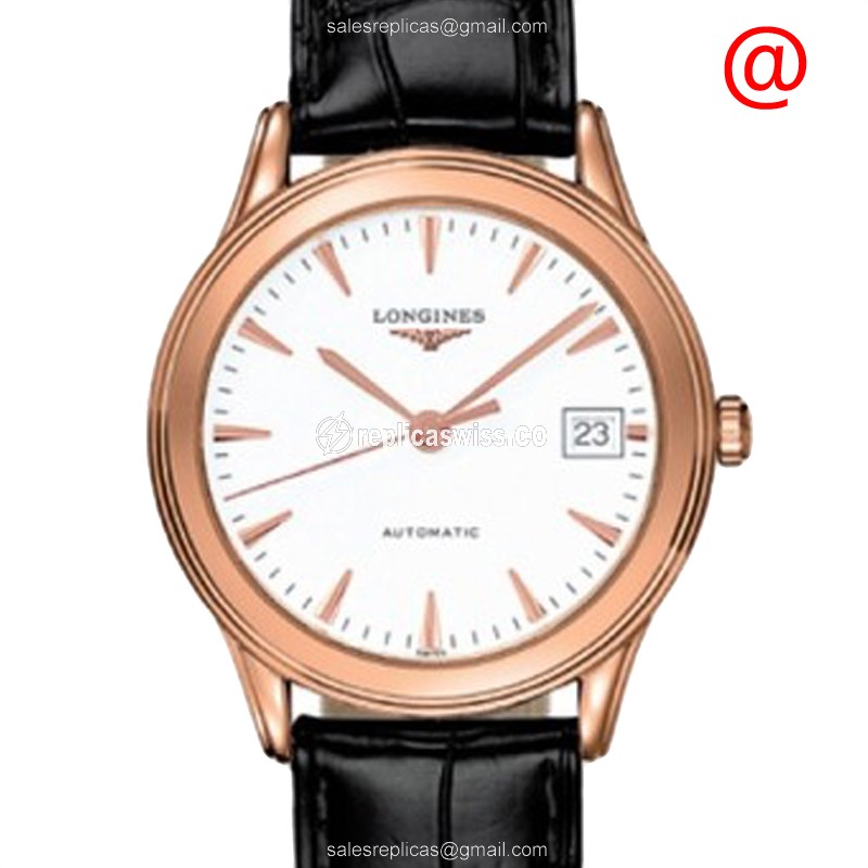 Longines Flagship Replica - Automatic - 18kt Rose Gold - White Dial, Leather Strap