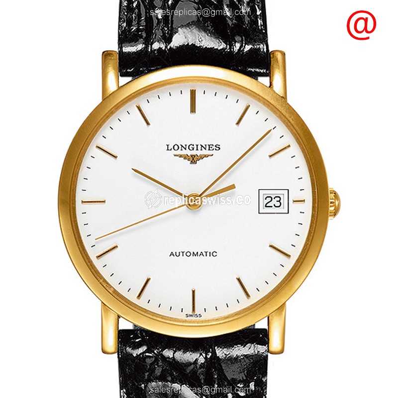 Longines Presence Replica - Automatic - 18kt Gold Case - White Dial - Leather Strap