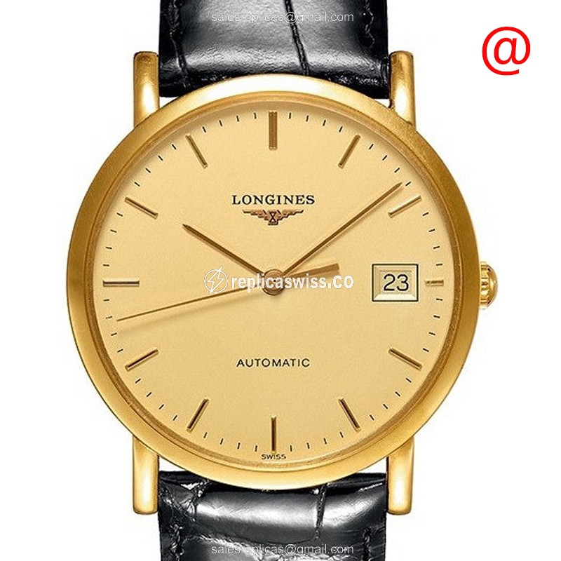 Longines Presence Replica - Automatic - 18kt Gold - Gold Dial - Leather Black Strap