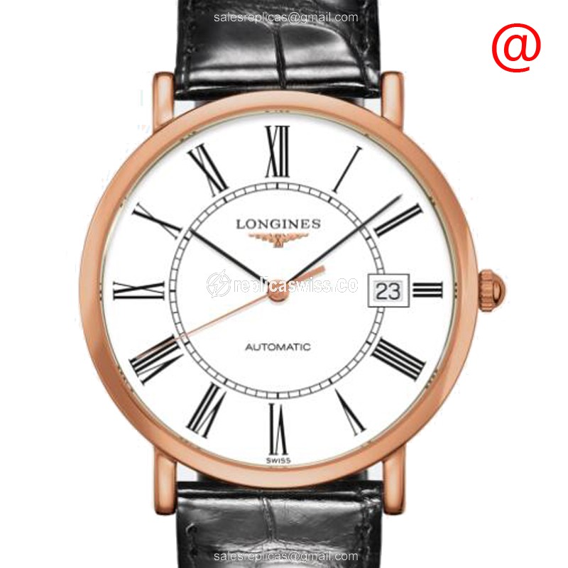 Longines L4.787.8.11.4 Replica - Automatic - Rose Gold - White Dial, Alligator Strap
