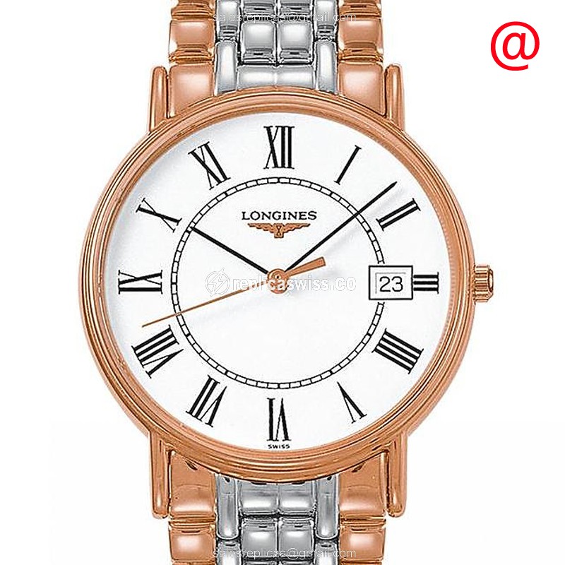 Longines Presence Replica - Quartz - 18kt Rose Gold Case - White Dial - Gold Steel Strap