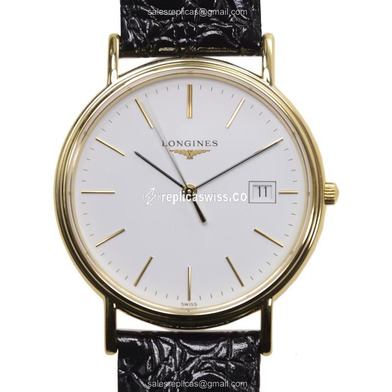Longines Presence Replica - Quartz - Gold PVD - White Dial, Black Alligator Strap