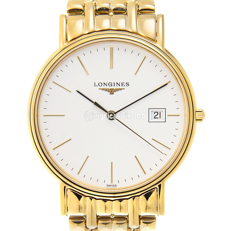 Longines Presence Quartz Gold-Plated Steel - White Dial Gold Strap Clasp - Luxury Replica PRESENCE Watch