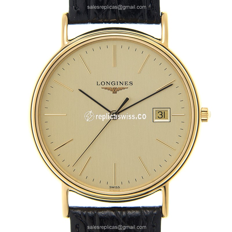 Longines Presence Replica - Quartz - Gold-Plated - Stainless Steel - Black Alligator Strap - Luxury Replica PRESENCE Watch