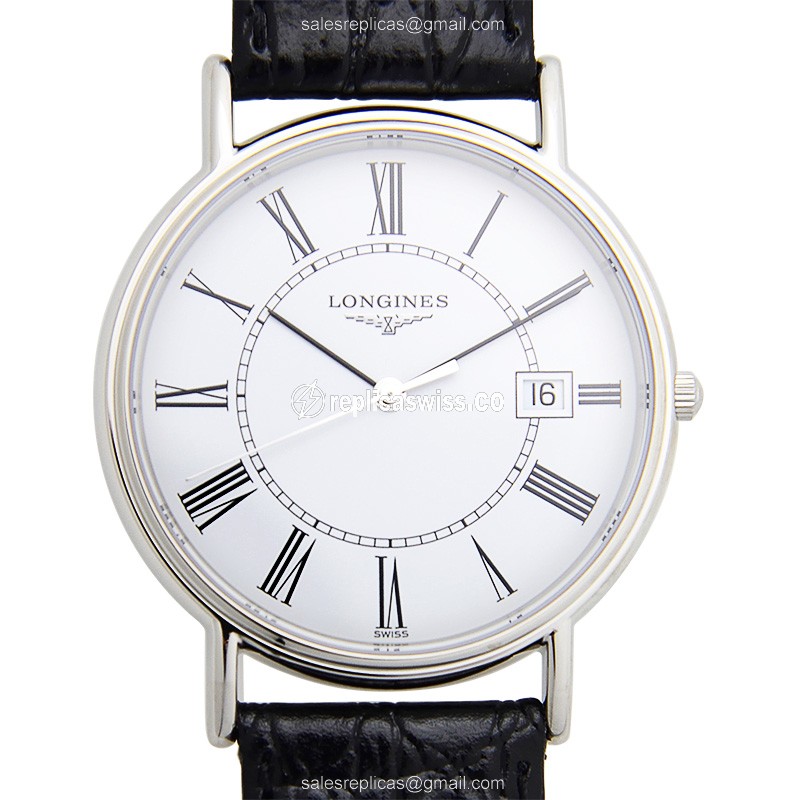 Longines Presence Quartz - Stainless Steel - White Dial - Black Alligator Strap - Luxury Replica PRESENCE Watch