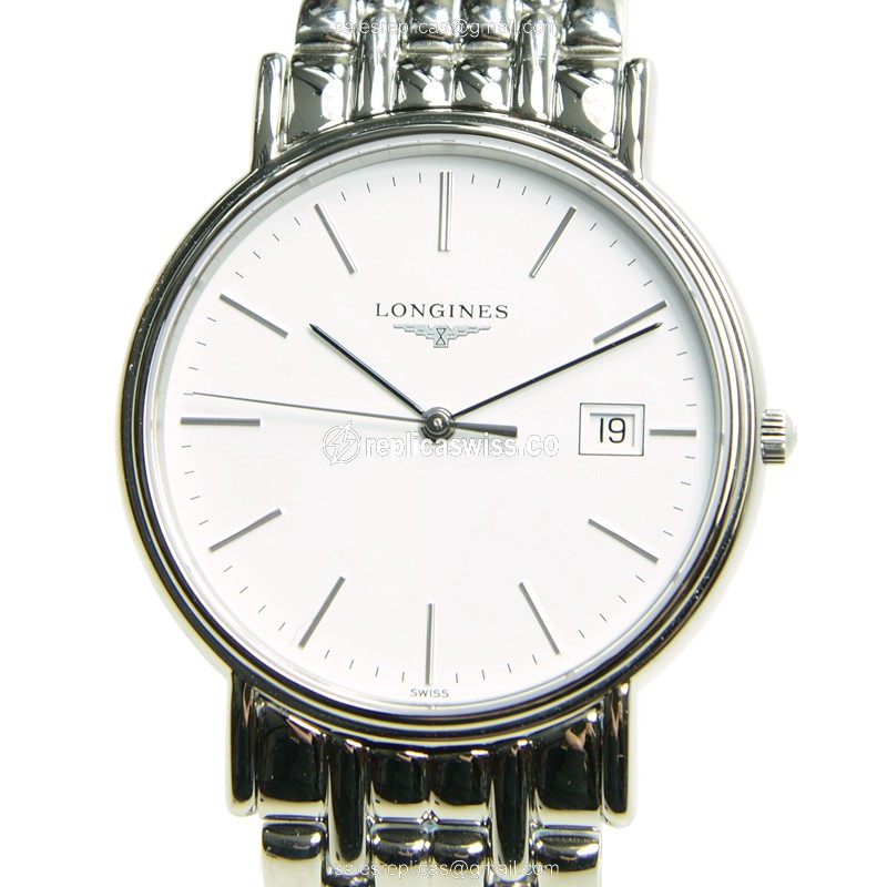 Longines Presence Replica - Quartz - Stainless Steel Case - White Dial, Silver Clasp & Strap - Luxury  Watch