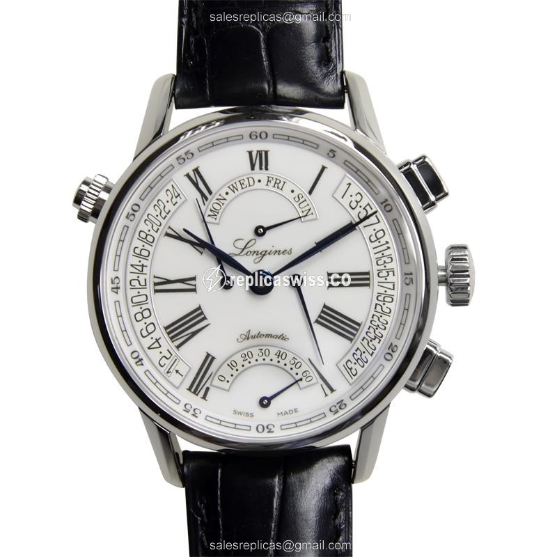 Longines Heritage Replica - Automatic - Stainless Steel - White Dial - Black Alligator Strap