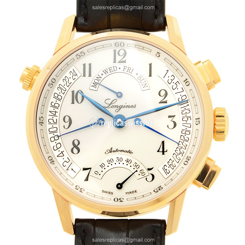 Longines Heritage Replica - 18kt Rose Gold - Automatic - White Dial, Black Leather Strap