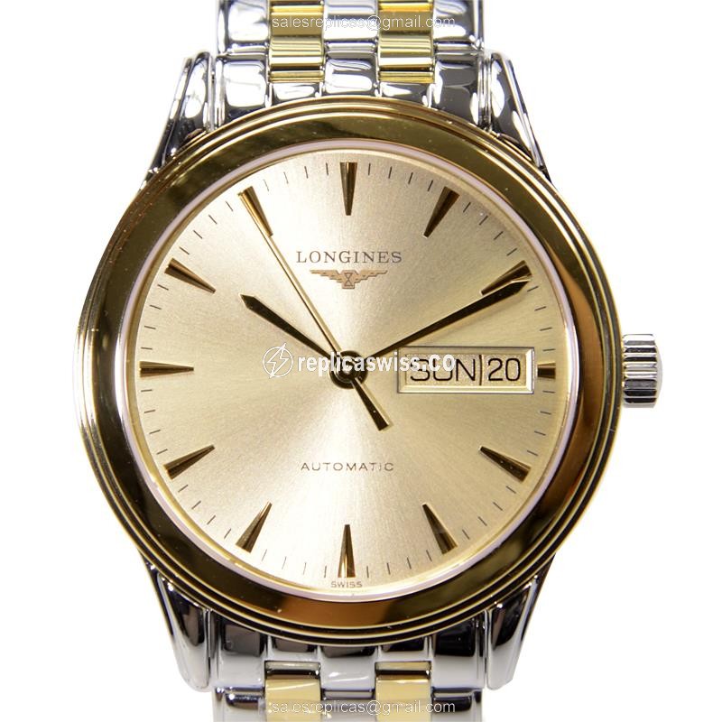 Longines L4.799.3.32.7 Replica - Automatic - Gold PVD Case - Gold Dial - Silver Strap