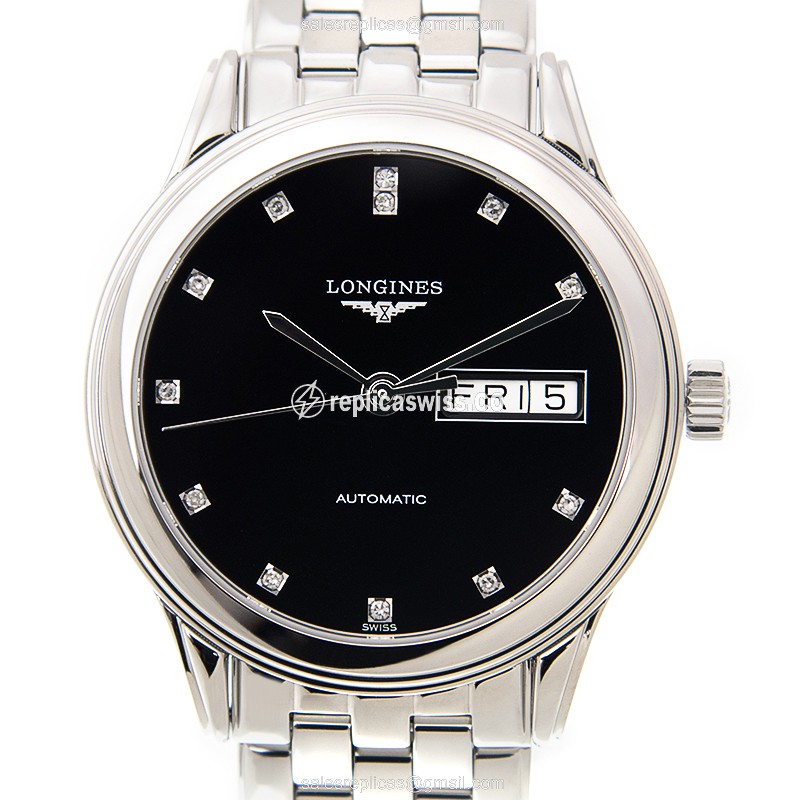 Longines L4.799.4.57.6 Flagship - Automatic - Black Dial - Silver Steel Clasp - Luxury Replica FLAGSHIP Watch