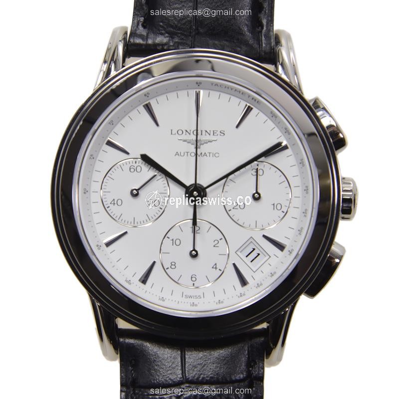 Longines Flagship Replica - Automatic - Steel Case - White Dial, Black Alligator Strap