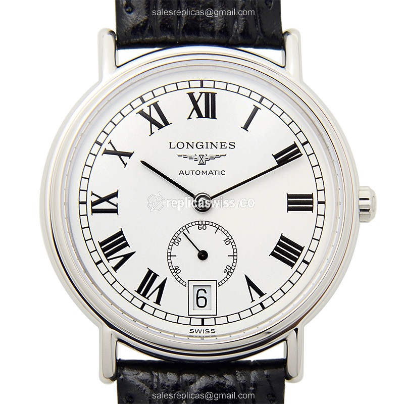 Longines Presence Replica - Automatic - Stainless Steel - White Dial - Black Alligator Strap - Luxury Replica PRESENCE Watch