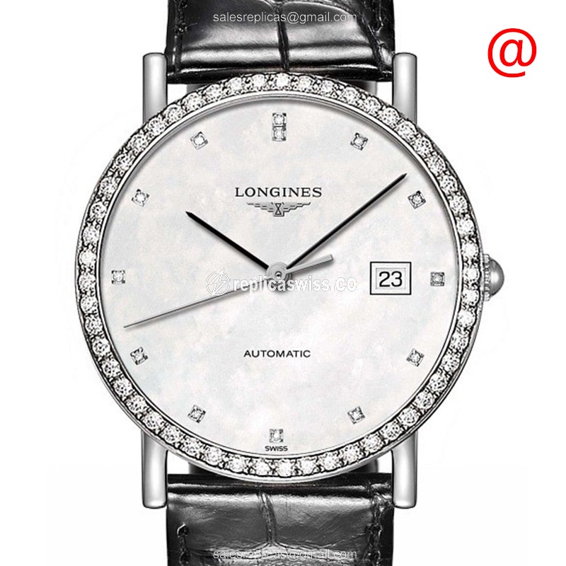 Longines L4.809.0.87.2 Replica - Automatic - Stainless Steel Case, White Dial on Leather Strap