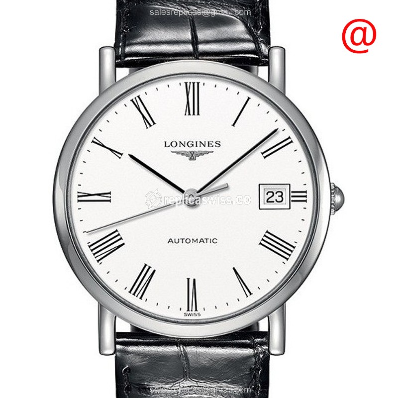 Longines L4.809.4.11.2 Replica - Automatic - White Dial on Leather Strap - Luxury Replica ELEGANT Watch
