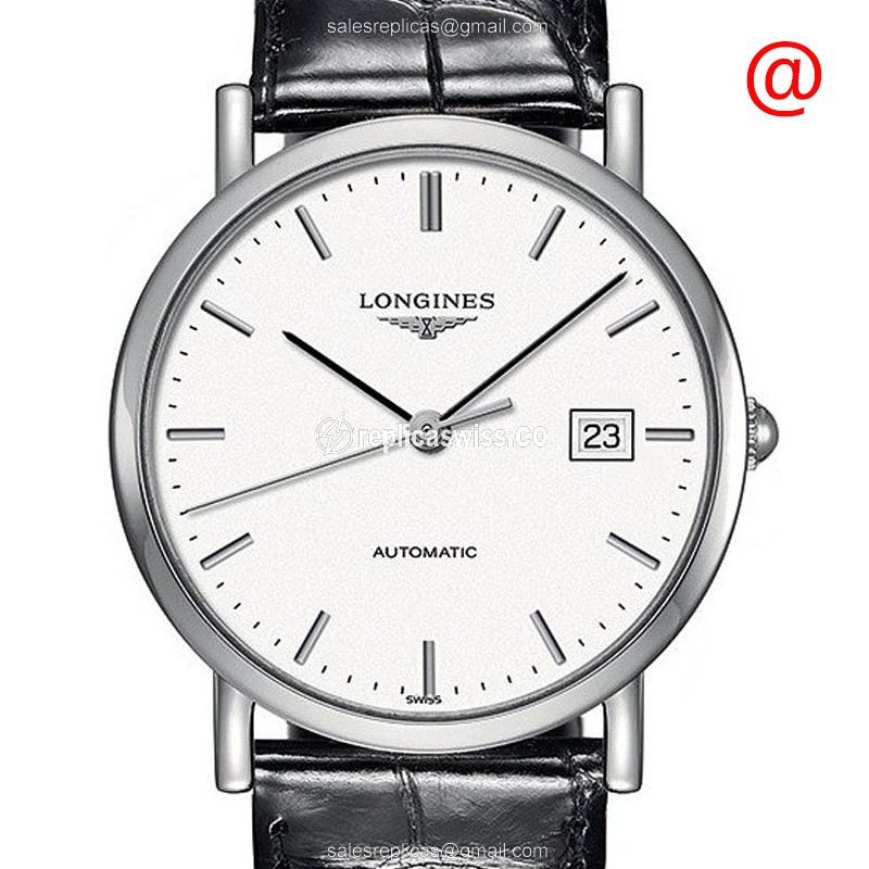 Longines L4.809.4.12.2 Replica - Automatic - Steel Case - White Dial, Leather Strap - Luxury Replica ELEGANT Watch