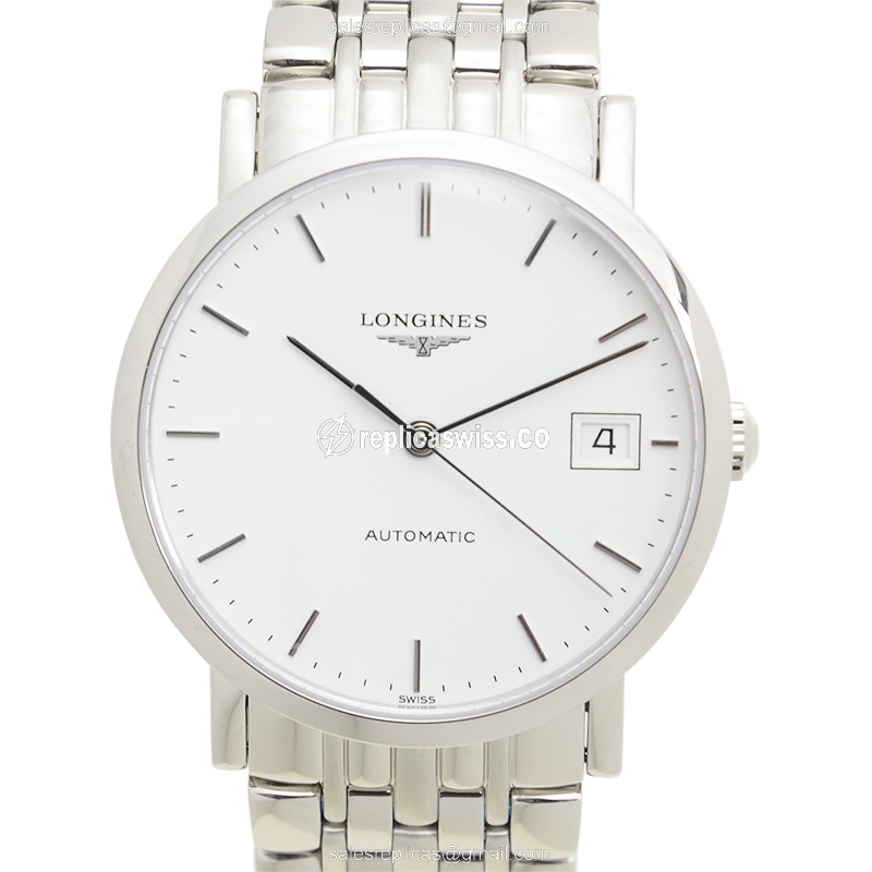 Longines L4.809.4.12.6 Replica - Automatic, White Dial on Silver Steel Clasp - Luxury Replica ELEGANT Watch