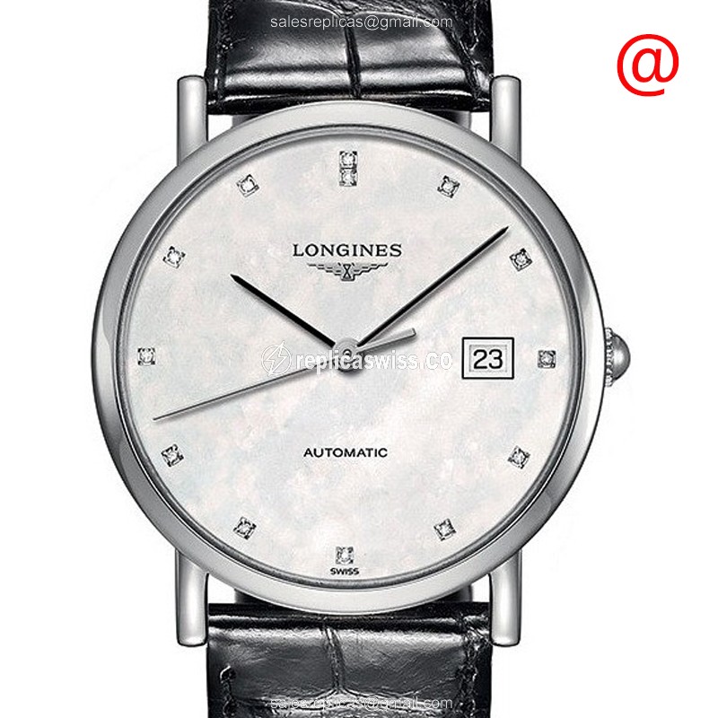Longines ELEGANT Replica - Automatic - White Dial, Steel Buckle - Leather Strap - Luxury Replica ELEGANT Watch