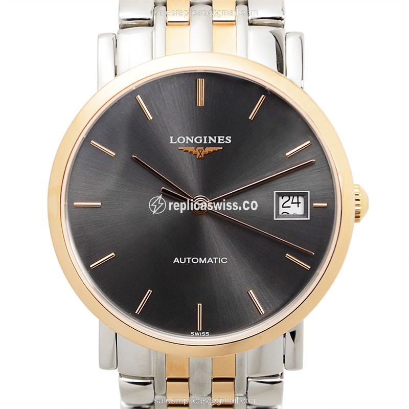 Longines L4.809.5.72.7 Replica - Automatic - 18kt Rose Gold Case - Black Dial, Silver Strap