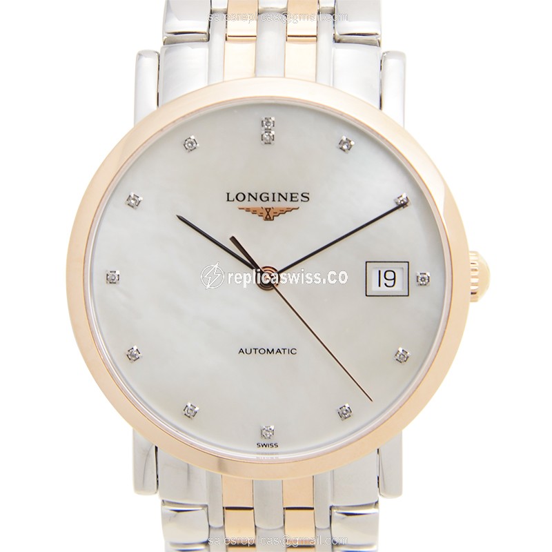Longines L4.809.5.87.7 Replica - Automatic - Rose Gold - White Dial - Silver Steel Strap