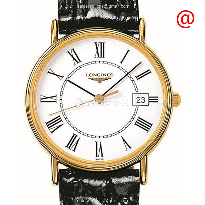 Longines Presence Replica - Quartz - Gold PVD - White Dial on Black Leather Strap