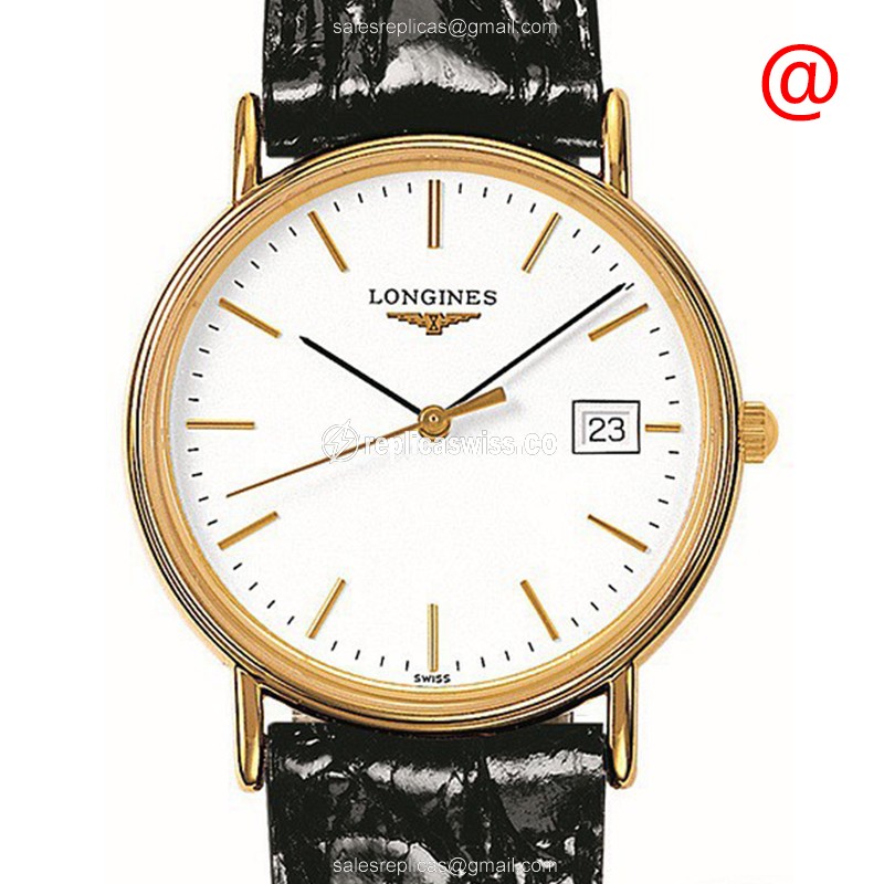Longines Presence Replica - Quartz - Gold PVD Case - White Dial - Leather Strap