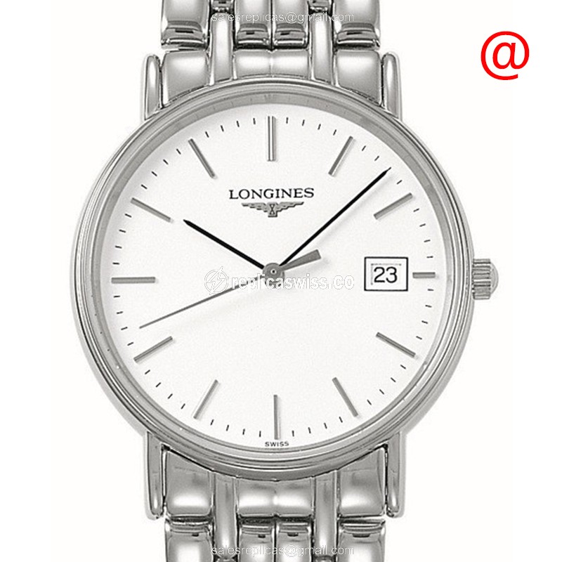 Longines Presence Replica - Quartz - Stainless Steel Case - White Dial, Silver Clasp - Luxury  Watch