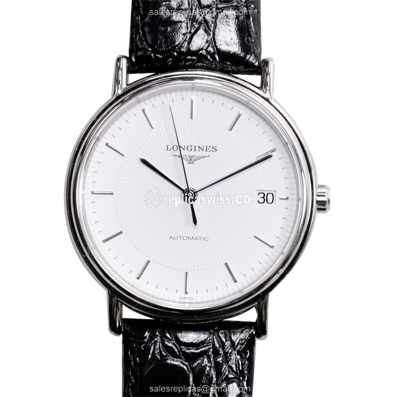 Longines Presence Replica - Automatic - Steel Case - White Dial, Black Leather Strap - Luxury Replica PRESENCE Watch