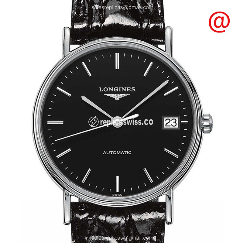 Longines Presence Replica - Automatic - Black Dial - Steel Case - Leather Black Strap - Luxury Replica PRESENCE Watch