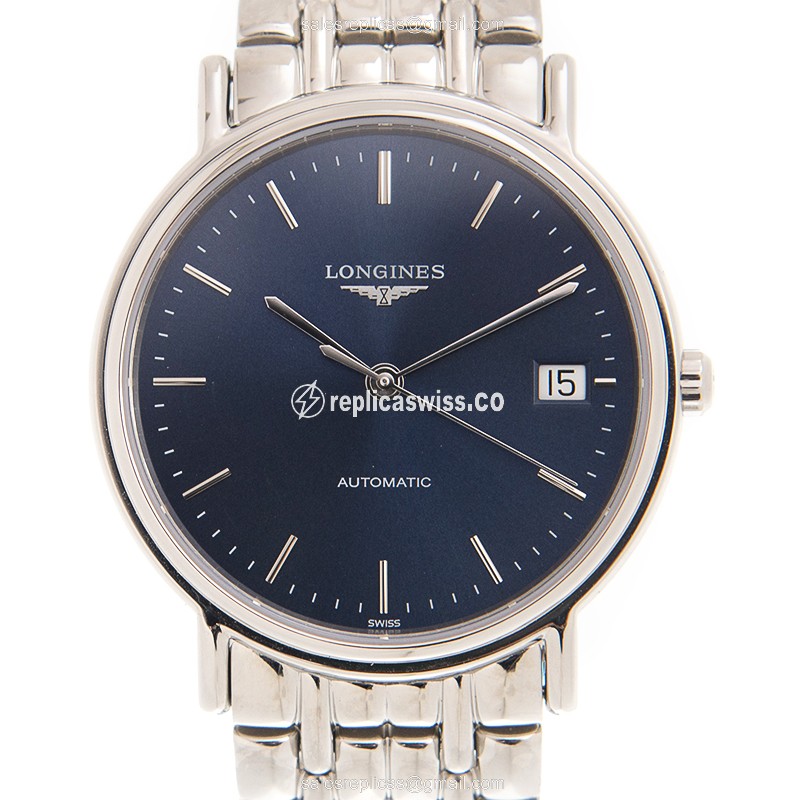 Longines Presence Replica - Automatic - Blue Dial on Steel - Silver Clasp & Strap