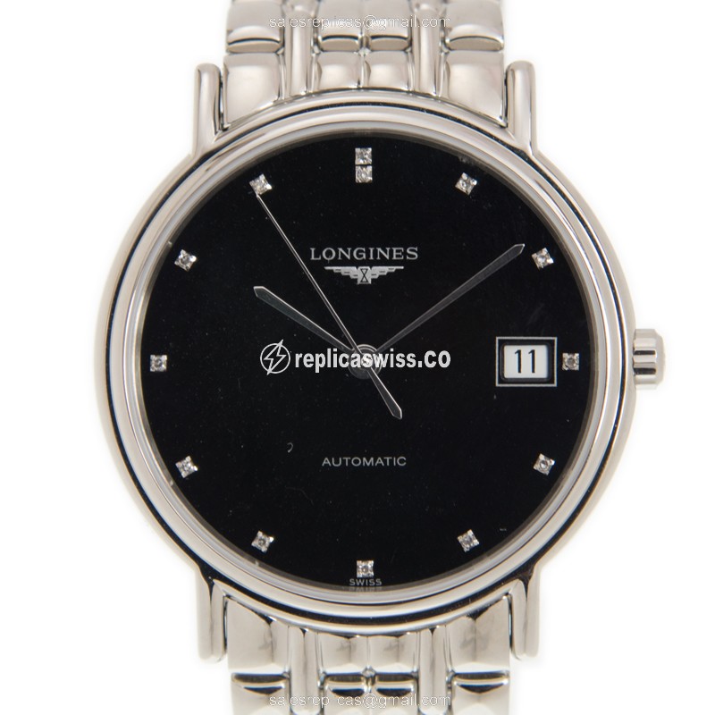 Longines Presence Replica - Black Dial - Automatic | Steel Case | Silver Clasp - Luxury  Watch