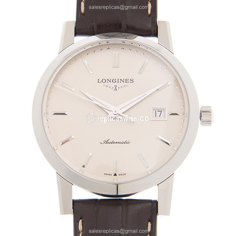 Longines 1832 Replica - Automatic - Stainless Steel - White Dial - Brown Alligator Strap