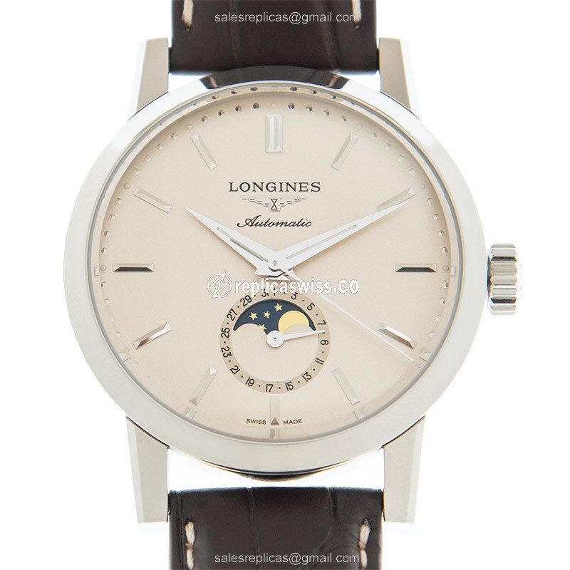 Longines 1832 Replica - Automatic - Beige Dial - Stainless Steel Case, Brown Cowhide Strap