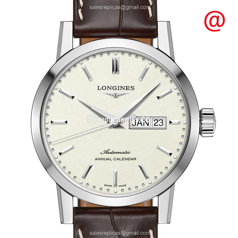 Longines 1832 Replica - Automatic - Beige Dial - Stainless Steel Case - Brown Alligator Strap - Luxury Replica 1832 Watch
