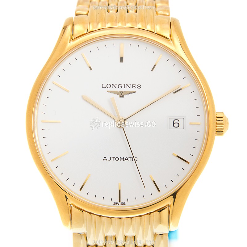 Longines Lyre Replica - Automatic - Gold-Plated Case - White Dial, Gold Strap