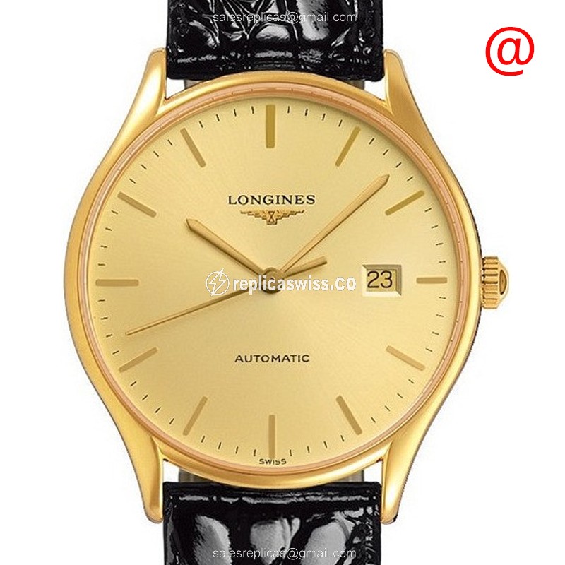 Longines Lyre Replica - Automatic - Gold PVD Case - Gold Dial - Leather Black Strap - Buckle Clasp