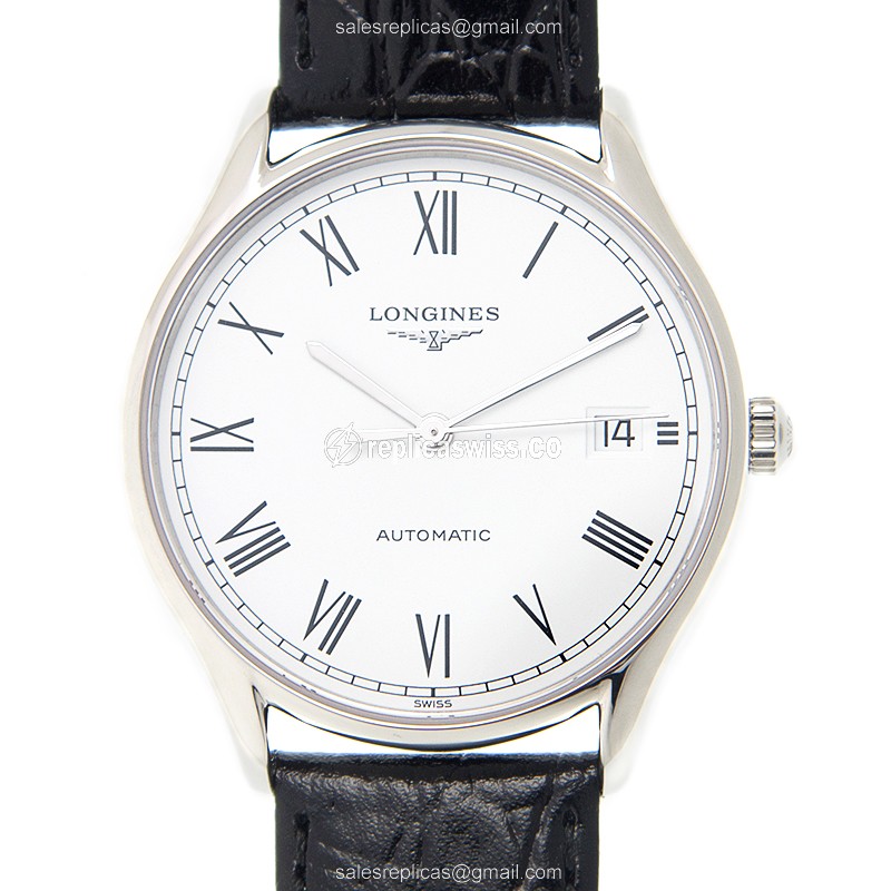 Longines Lyre Replica - Automatic - Stainless Steel - White Dial on Black Alligator Strap - Luxury Replica LONGINES LYRE Watch