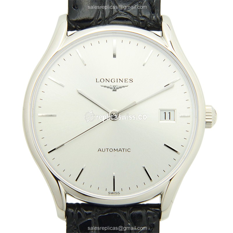 Longines Lyre Replica - Automatic - Steel Case, Silver Dial - Black Leather Strap