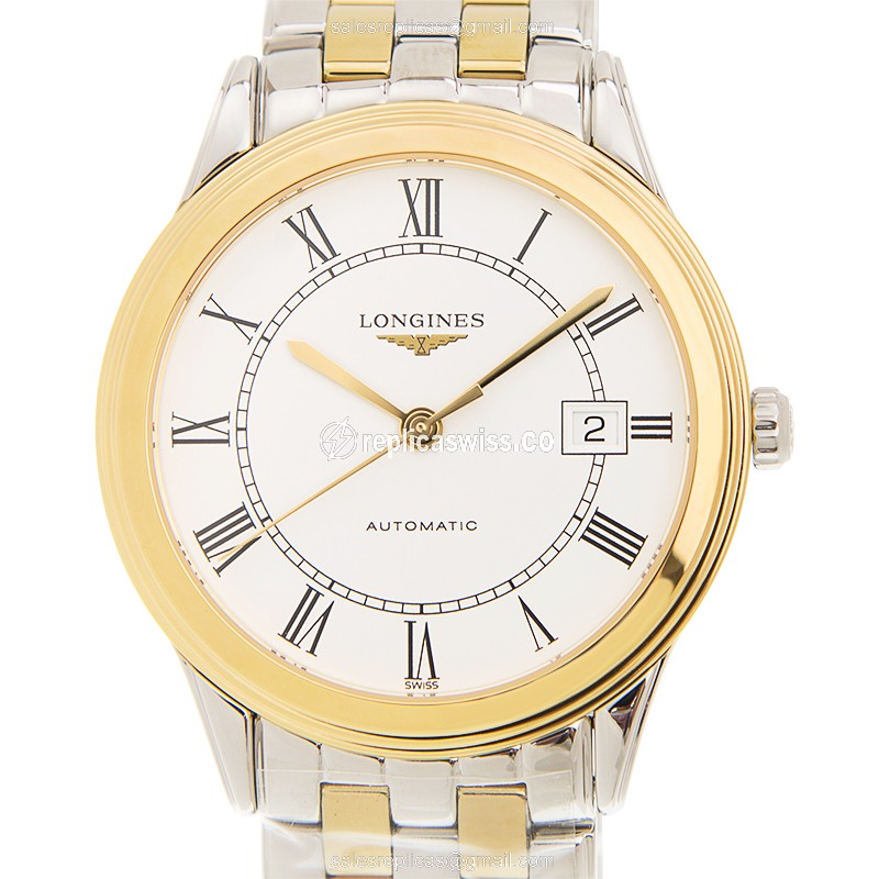 Longines Flagship L4.874.3.21.7 - Automatic - Stainless Steel - White Dial - Gold Clasp