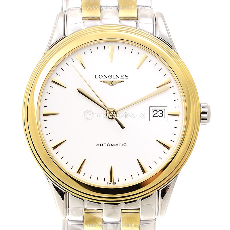 Longines L4.874.3.22.7 Flagship Replica - Automatic - Gold-Plated on Steel - White Dial, Gold Clasp & Gold Strap